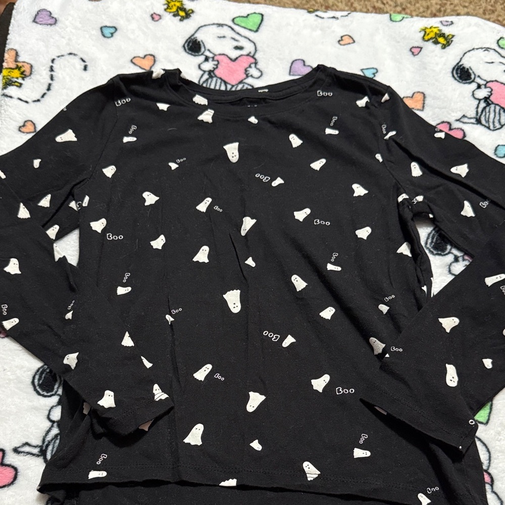 Old Navy Black Long Sleeve Tee with White Ghosts